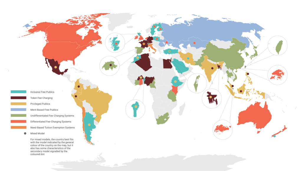 A global map that demonstrates different fee policies based on the seven factors outlined in the article. 